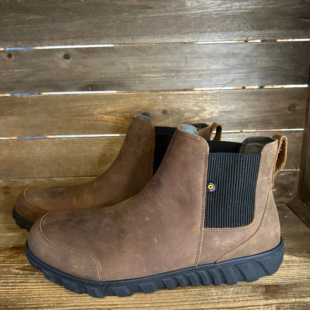 New Mens Bogs Chelsea Brown Nubuck Leather Casual Comfort Ankle Boots Size 12‎ M